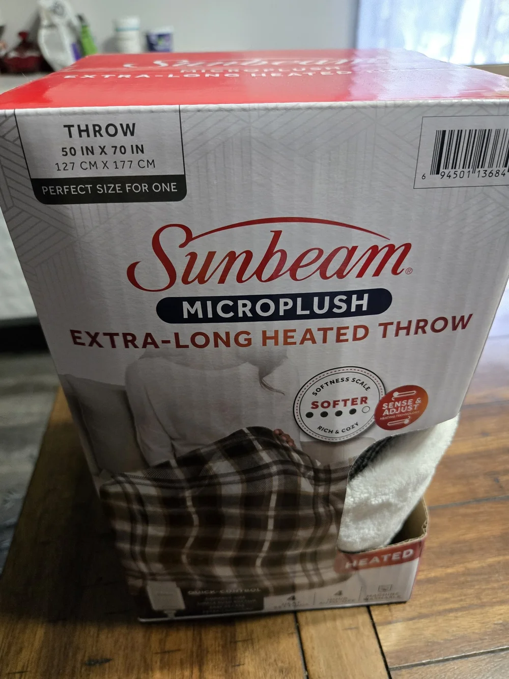Sunbeam Microplush Extra-Long Heated Throw - Plaid